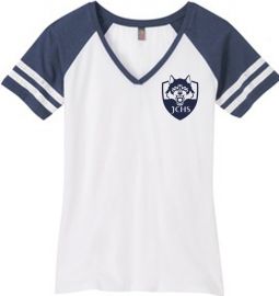 Ladies Game V-Neck Tee, White/Heathered Navy